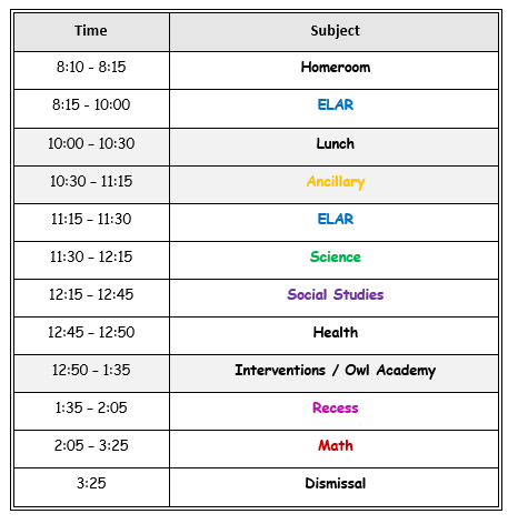 Kindergarten Schedule